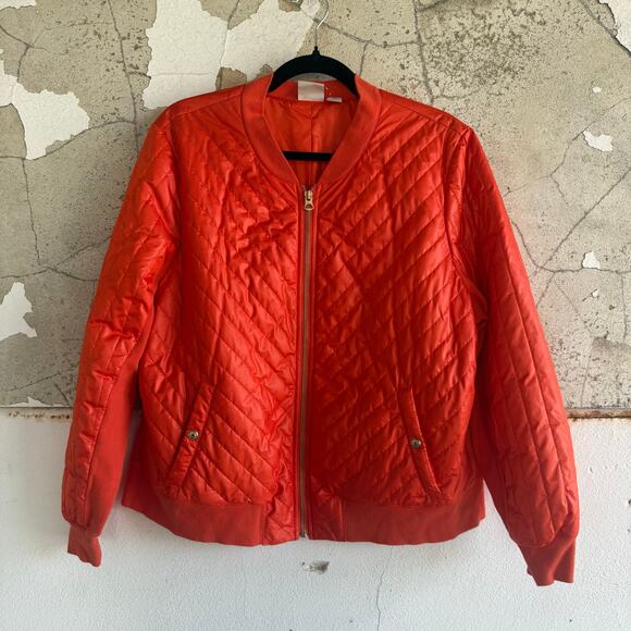 Chico's Jacket Women's 3 XL Zenergy Quilted Puffer Bright Orange Outdoor Sporty - Picture 1 of 9